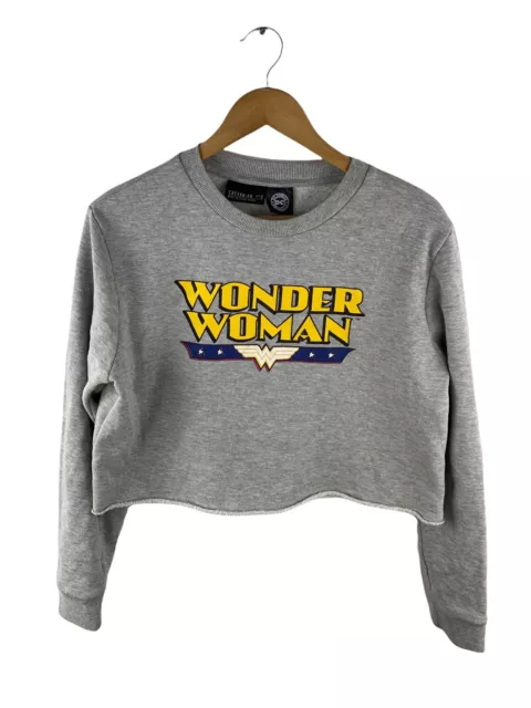 Wonder Woman DC Comics Cropped Jumper Womens Size S Grey Long Sleeve Cotton On