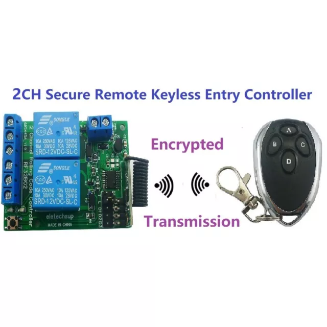 DC 12V 2CH RKE Secure Remote Keyless Entry System Remote Controller Rolling Code