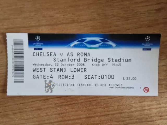 2008/09 Chelsea Vs AS Roma Champions League Ticket Very Good Condition