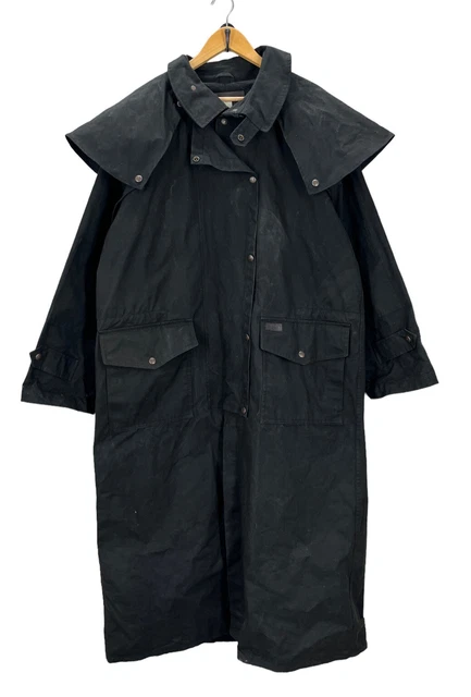 Outback Trading Black Oilskin Wax Cotton Duster Jacket XL