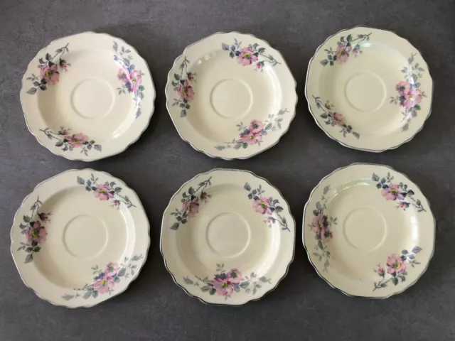 Lido WS George Canarytone Blossoms Pink Flowers Gray Leaves (6) TEA CUP SAUCERS