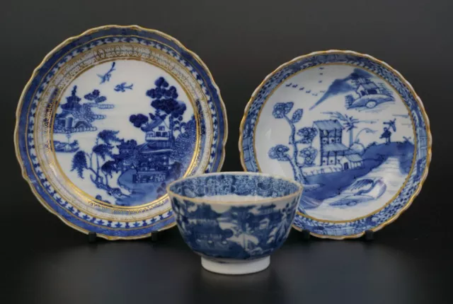 Set Antique Chinese Blue and White Porcelain Tea Bowl & Saucer 18th C QING #B