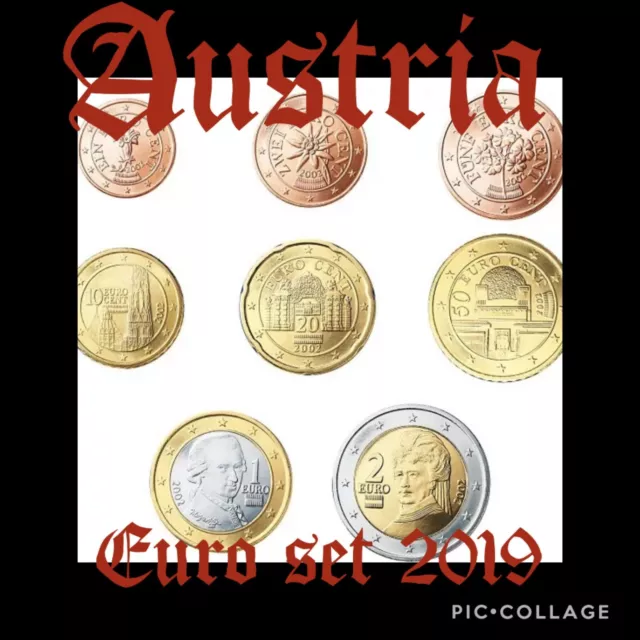 Österreich Münzsatz Ganz Euro 2019 1 Cent bis 2€ UNC aus Rollen Neu