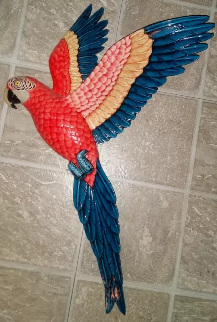 Beautiful Colorful Parrot Wooden Wall Hanging Art Decor Red Blue Yellow