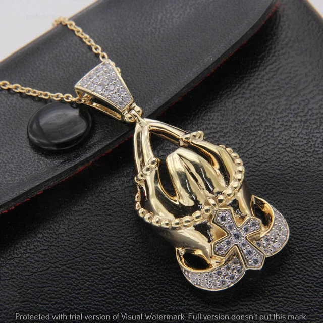 0.50 Ct Round Moissanite Men Hip Hop Praying Hand Rosary Pendant 10K Yellow Gold 0.50 Ct Round Moissanite Men Hip Hop Praying Hand Rosary Pendant 10K Yellow Gold