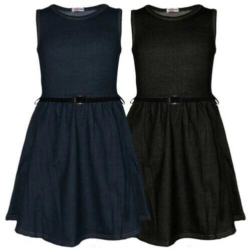 Bambini Ragazze Skater Abito Jeans Festa Moda Top Dance Elasticizzato 5-13 Anno