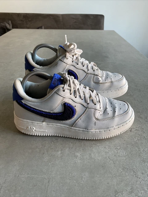 NIKE AIRFORCE 1 Low 3D Trainers Chenille Swoosh White Blue size UK