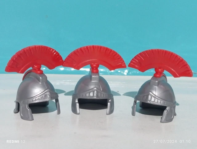 3 Casques Romains Avec Fentes - PLAYMOBIL Officier - Accessoires Neufs - Collection Romaine
