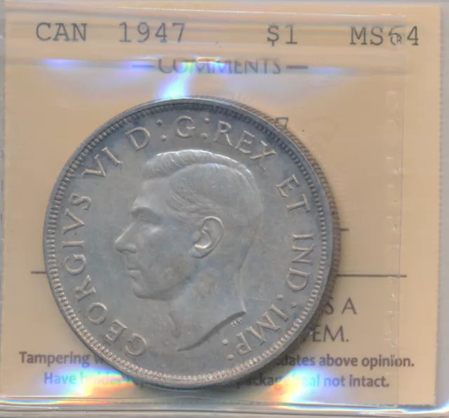 Canada George VI Silver Dollar 1947 Blunt 7 - ICCS MS64