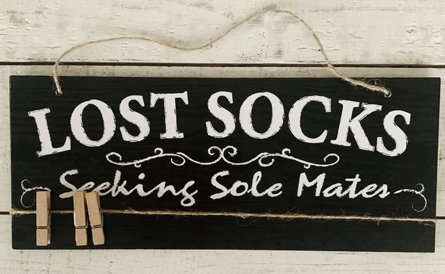 Lost Socks Seeking Sole Mates Wood Hanging Sign Mini Clips Ships FAST!