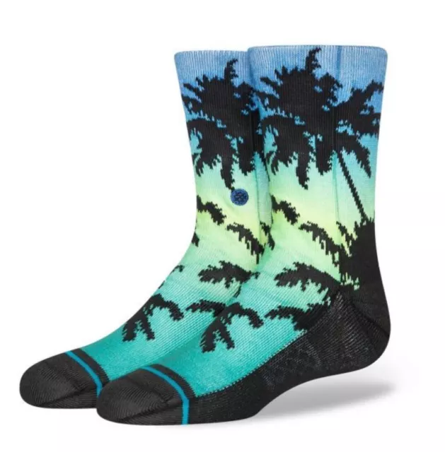 Stance Crew Socks Green Sunset Black Palm Small/Youth Large Kids Mens Size 3-7