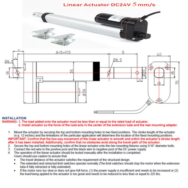 SHZICMY Linearmotor 200mm Hub - 1500N Elektrischer Verstellantrieb 24V