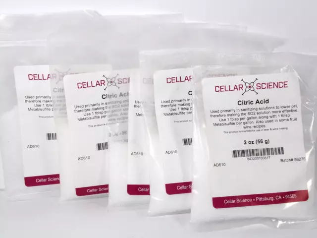 Ácido cítrico Cellar Science AD610, elaboración casera, 2 oz cada uno (cantidad de 5, 10 oz en total)