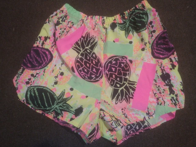 Vintage 1980's Neon Beach Shorts- Two Roads XS Jams Party Surf BOOTY SHORTS 80's