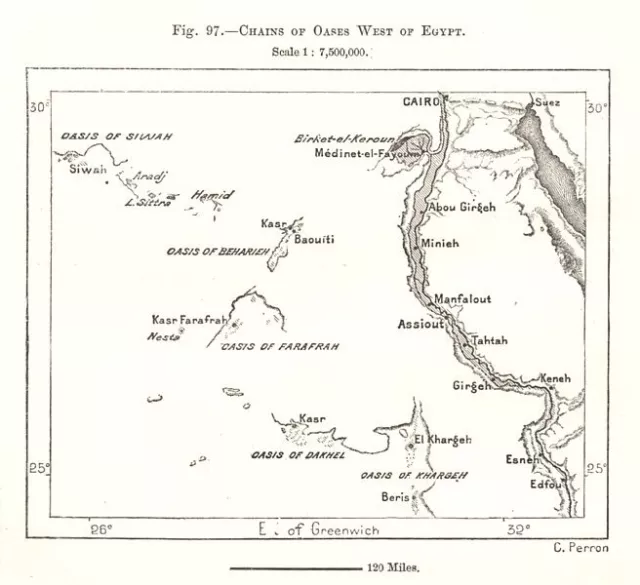 Chains of Oases West of the Nile, Egypt. Sketch map 1885 old antique chart