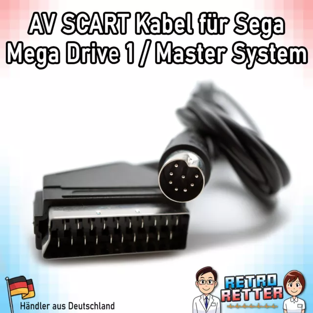 Sega Mega Drive 1 / Master System 1 MD1 TV AV Scart Video Kabel Anschluss