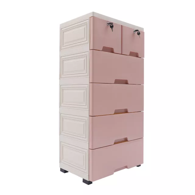 6 Pink Plastic Storage Drawers Bedroom Furniture Storage Cabinet With 4 Wheels