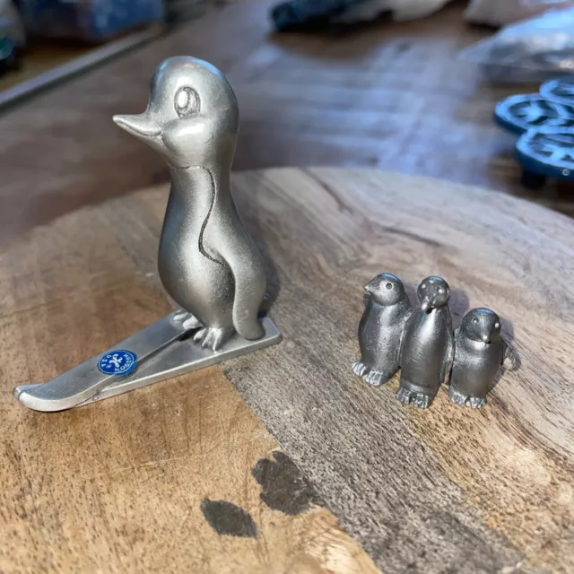 Lote de 2 figuras de pingüino peltre de Hudson y spoontiques