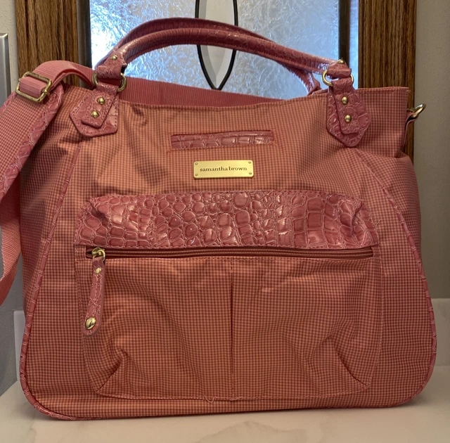 Samantha Brown NEW Croc Embossed Pink Tote Gingham Travel Bag