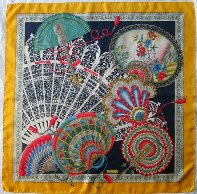 Foulard En Soie Vintage R Di RATTI - Dimensions 86x86 Cm, Couleur Jaune à Motifs, Occasion