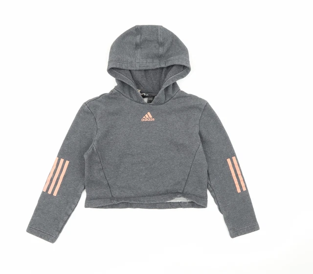 adidas Girls Grey  Cotton Pullover Hoodie Size 9-10 Years   - Cropped