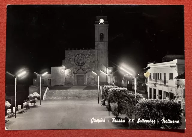 Cartolina - Guspini - Piazza XX Settembre - Notturno - 1960
