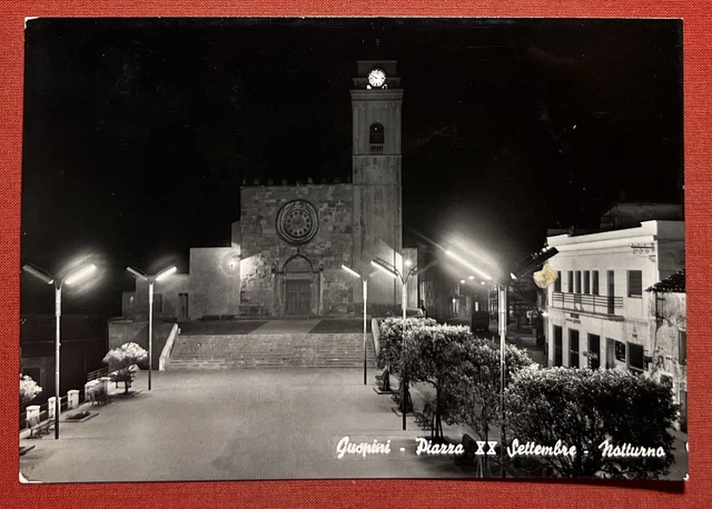 Cartolina - Guspini - Piazza XX Settembre - Notturno - 1960