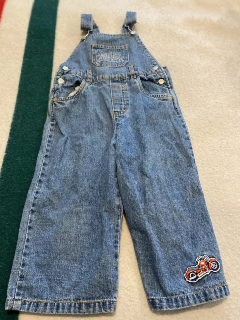 Harley Davidson Denim Overalls Toddler 3T Blue Embroidered