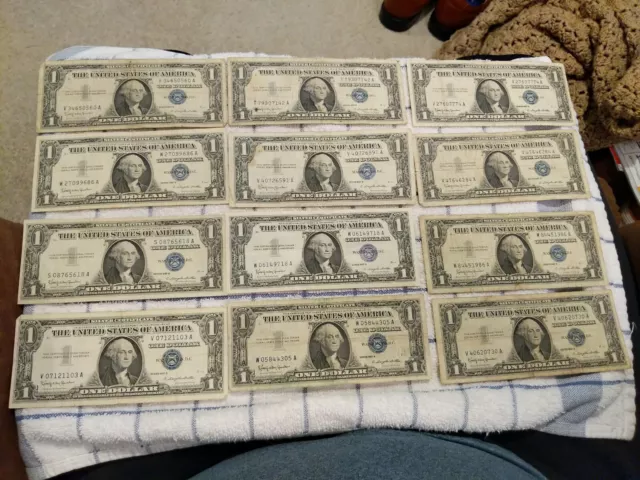 $1 One Dollar 1957B Series Silver Certificate Notes Set of 12