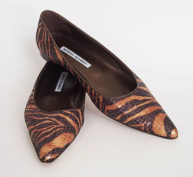 Manolo Blahnik Pointed Toe Sequin Flat Shoes Size 40 US 10