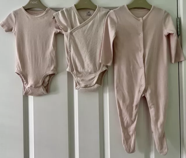 3 X MORHERCARE H&M 6-9 Months Baby Girl Vests Bodysuits Short Sleeve Bundle Pink