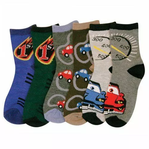 New  Mixed Lot Of 6 Pairs Toddler Boys Novelty Cars Crew Socks 2