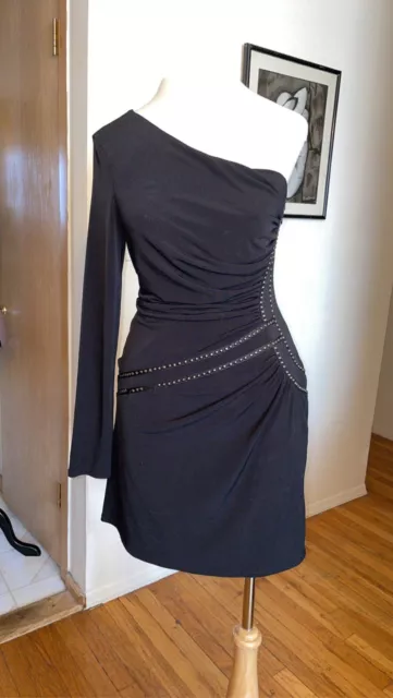 Laundry by Shelli Segal Black One Shoulder Ruched Studded Dress 4