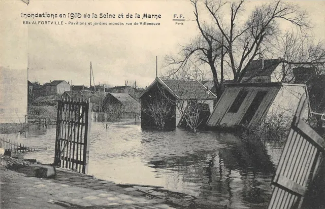 Cpa 94 Alfortville Floods 1910 Pavilions Gardens Flood Rue De Villeneuve