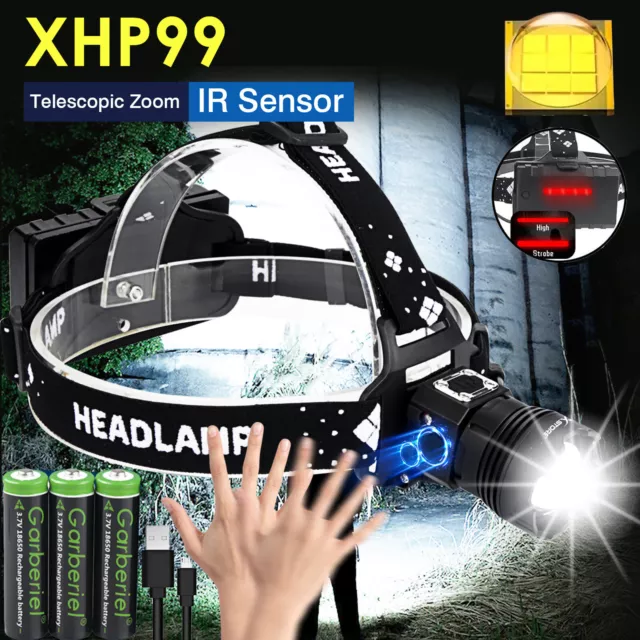 Super Bright 990000 Lumen XHP99.2 LED Headlamp Rechargeable Headlight Head Torch