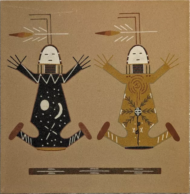 ✨ J BEGAY Navajo Sand Painting MOTHER EARTH & FATHER SKY Signed 13" x 13"