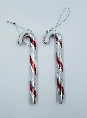 Vintage Glass Candy Canes Lot of 2 Christmas Ornaments Holiday Red White