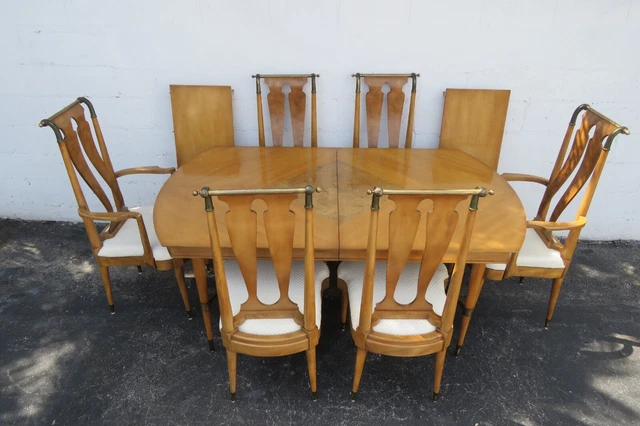 J L Metz Mid Century Modern Set of Dining Table Six Chairs and Two Leaves 4905