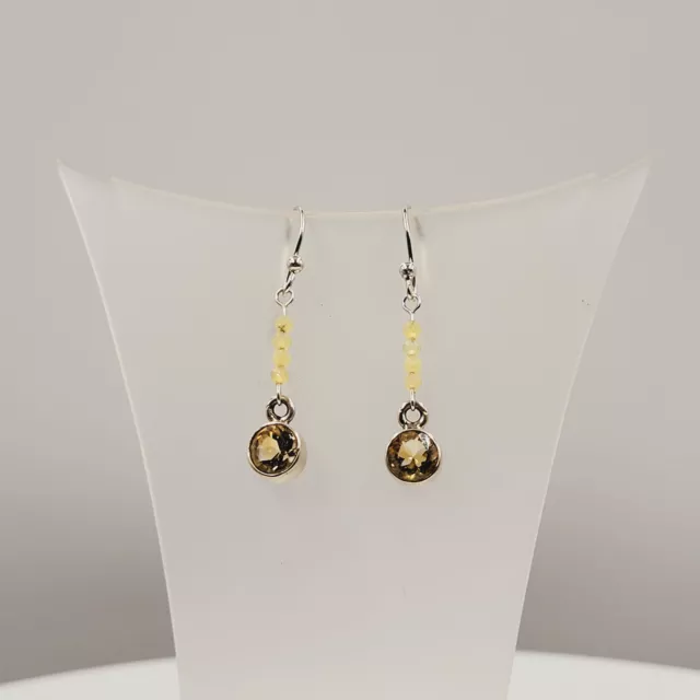 Citrine Opal Drop-Earrings, Yellow Opal Beads, Semi Precious, Handmade