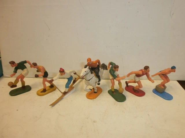 Konvolut 7 alte Elastolin Kunststoff Figuren Sportler für Hausser Spiel zu 4cm