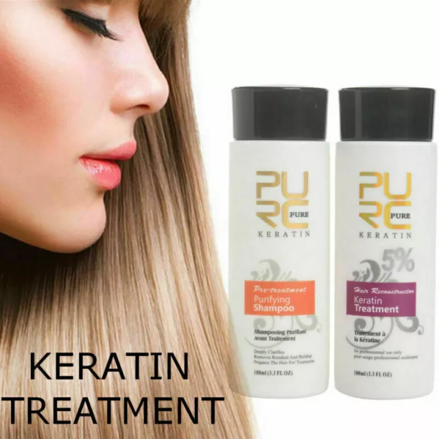 Pure Brazilian Keratin Hair Straightening Treatment 100ml Blow Dry + Shampoo Kit