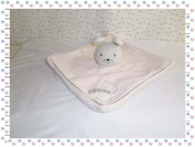♫  - Doudou Carré  Lapin Gris Rose Blanc Broderie Amour Coeur  Bébé 9