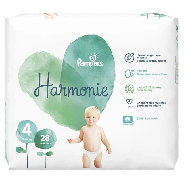 LOT DE 4 - PAMPERS - Harmonie Taille 4 (9-14kg) Couches Bébé - paquet de 28 couc