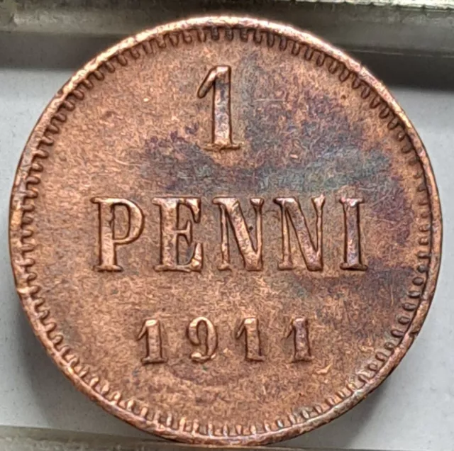 Finland 1 Penni 1911 KM#13 Copper Emperor Nicholas II (6211)