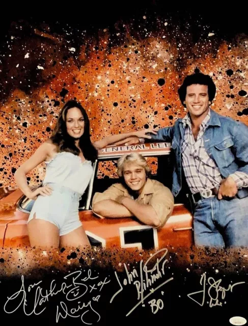 Schneider Wopat Bach Signed 16x20 Dukes of Hazzard General Lee Photo JSA