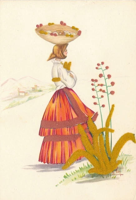 Cartolina Costumi Sardegna Fonni Tempera di Lola Loy Non Viaggiata