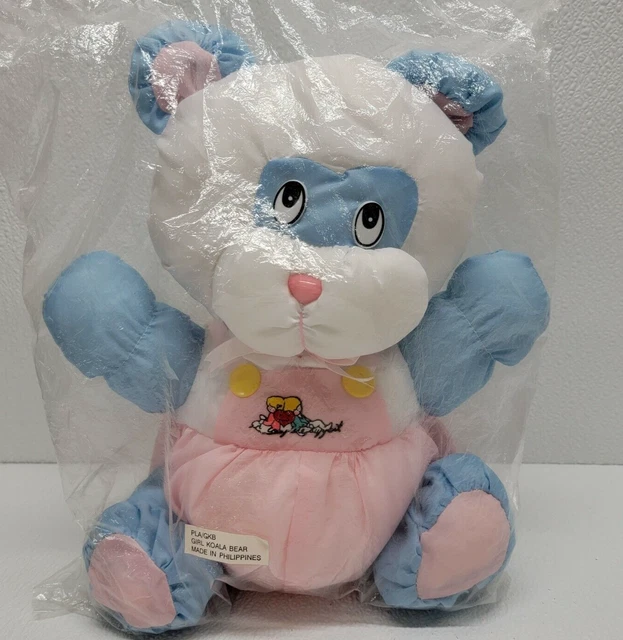 NEW Vintage Blue White Pink girl koala Bear Plush Nylon Puffalump style RARE