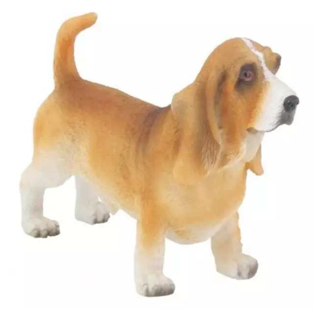 Basset Hound Dog Figurine 3 inch Statue Resin Standing Tan and White