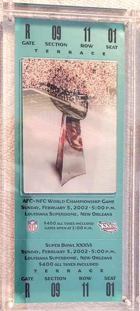 Superbowl 36 Replica Ticket In Acrylic Case