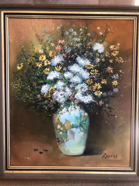 Amazing Xavier Rabous Floral Arrangement Oil on Board Painting Signed 23" X 27"